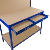 Garage Workbench Blue Pegboard Drawer Shelves LED Light Heavy Duty Steel Wooden Workshop Industrial Shed DIY Work Table Desk Tool Storage Station Unit 370kg Total Capacity 40 Hooks Rubber Mallet