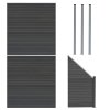 Composite Fence Panels, Angled Piece & LED Posts 6ft x 14.5ft - Grey