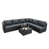 Rattan Garden Corner Furniture Set Outdoor Premium 7 PC Black 5 Seater Modular Sofa Chairs With Cushions Glass Top Coffee Table UV Protected Metal and Outsunny 3 x 2m Metal Outdoor Pergola with Retractable Roof, Outdoor Gazebo Canopy Shelter with Drainage