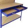 Workshop Workbench With Pegboard And Drawer Heavy-Duty Garage Metal Tool Storage Worktop Shelf Station Shelving Unit FREE 40 x Hooks DIY Steel Industrial Work-table Blue