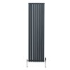 Oval Column Radiator 1800mm x 480mm & TRV Chrome Valves Modern Designer Double Panel Central Heating Heater Anthracite Grey Steel Vertical Kitchen Living Room FREE Cleaning Brush Fixing Kit & Brackets