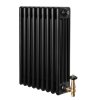 Traditional 4 Column Radiator & Valves - 600 x 425mm - Black