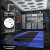 Vented Modular Interlocking Flooring Tiles 165 Black & 60 Blue With Edges & Hexagon LED Lighting 28 White Lights & Border 6500K 3 Mount Options & Suspended Ceiling Kit Single Garage Floor Mat 6m x 6m
