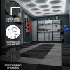 Vented Modular Interlocking Flooring Tiles 90 Black & 30 Grey With Edges & Hexagon LED Lighting 14 White Lights & Border 6500K 3 Mount Options & Suspended Ceiling Kit Single Garage Floor Mat 3.2m x 6m