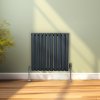 Oval Column Radiator 600mm x 600mm & TRV Chrome Valves Designer Double Panel Central Heating Heater Anthracite Grey Steel Horizontal Kitchen Living Room FREE Cleaning Brush Fixing Kit & Brackets