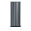 Oval Column Radiator 1600mm x 600mm & TRV Chrome Valves Modern Designer Double Panel Central Heating Heater Anthracite Grey Steel Vertical Kitchen Living Room FREE Cleaning Brush Fixing Kit & Brackets
