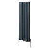 Oval Column Radiator 1600mm x 480mm & TRV Chrome Valves Modern Designer Double Panel Central Heating Heater Anthracite Grey Steel Vertical Kitchen Living Room FREE Cleaning Brush Fixing Kit & Brackets