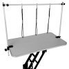 Hydraulic Pet Dog Grooming Table Lift Height Adjustable H Bar 180kg Weight Capacity Large 106cm x 61cm Grey Rubber Top Professional Heavy Duty Steel Black Frame 4 Adaptable Stable Feet 3 Loop Leashes