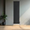 Flat Single Column Radiator & Valves - 1600mm x 420mm - Black