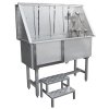 Dog Grooming Bath Stainless Steel 400mm Professional Pet Washing Station Large Groomer Bathing Tub Cleaning Metal Shower Walk In | FREE Gloves | With Faucet And Drainage Kit