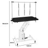 Hydraulic Pet Dog Grooming Table Lift Height Adjustable H Bar 180kg Weight Capacity Large 106cm x 61cm Black Rubber Top Professional Heavy Duty Steel White Frame 4 Adaptable Stable Feet 3 Loop Leashes