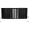 Oval Column Radiator 600mm x 1440mm & TRV Chrome Valves Modern Designer Double Panel Central Heating Heater Black Steel Horizontal Kitchen Living Room FREE Cleaning Brush Fixing Kit & Brackets