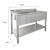 Catering Sink Stainless Steel Commercial Kitchen Restaurant Bar Utility Single Bowl Right Hand Drainer Free Standing Lower Storage Shelf Adjustable Feet Splashback 90 x 120 x 60cm FREE Strainer Plug