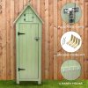 Wooden Garden Storage Shed Green Tool Organiser Cabinet Beach Hut Sentry Box Lockable Doors 3 Corner Shelves 4 Door Hooks Roof Hatch Padlock 4 Keys Ground Fixing Kit Screw Covers Fir Wood Asphalt Roof