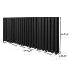Oval Column Radiator 600mm x 1440mm & TRV Chrome Valves Modern Designer Double Panel Central Heating Heater Black Steel Horizontal Kitchen Living Room FREE Cleaning Brush Fixing Kit & Brackets