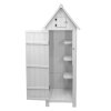 Wooden Garden Storage Shed White Tool Organiser Cabinet Beach Hut Sentry Box Lockable Doors 3 Corner Shelves 4 Door Hooks Roof Hatch Padlock 4 Keys Ground Fixing Kit Screw Covers Fir Wood Asphalt Roof