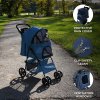 Pet Stroller Pushchair Navy Blue Carrier Foldable Trolley Travel Cart 15kg Capacity 4 Wheels Brakes Cat Dog Safety Hook Leash Cushion Canopy Mesh Windows Basket Cup Holders & Waterproof Rain Cover