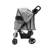 Pet Stroller Pushchair Woven Grey Carrier Foldable Trolley Travel Cart 15kg Capacity 4 Wheels Brakes Cat Dog Safety Hook Leash Cushion Canopy Mesh Windows Basket Cup Holders & Waterproof Rain Cover