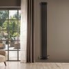 Traditional 4 Column Radiator & Valves - 1800 x 200mm - Black