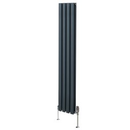 Oval Column Radiator 1600mm x 240mm & TRV Chrome Valves Modern Designer Double Panel Central Heating Heater Anthracite Grey Steel Vertical Kitchen Living Room FREE Cleaning Brush Fixing Kit & Brackets