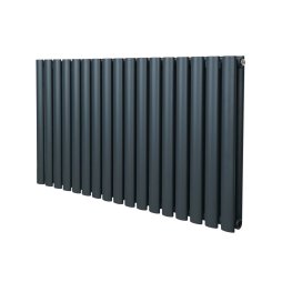 Oval Column Radiator 600mm x 1020mm Modern Designer Double Panel Central Heating Heater Matt Anthracite Grey Carbon Steel Horizontal Kitchen Living Room FREE Cleaning Brush Fixing Kit & Brackets