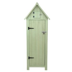 Wooden Garden Storage Shed Green Tool Organiser Cabinet Beach Hut Sentry Box Lockable Doors 3 Corner Shelves 4 Door Hooks Roof Hatch Padlock 4 Keys Ground Fixing Kit Screw Covers Fir Wood Asphalt Roof