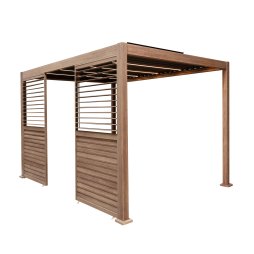 Wood Effect Aluminium Pergola With LED Lights & 2 x Side Panels - 3m x 3m