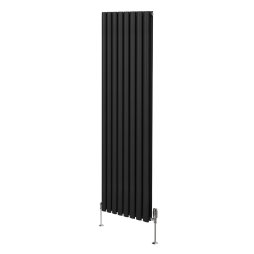 Oval Column Radiator 1800mm x 480mm & TRV Chrome Valves Modern Designer Double Panel Central Heating Heater Black Steel Vertical Kitchen Living Room FREE Cleaning Brush Fixing Kit & Brackets
