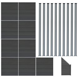 Composite Fence Panels, Angled Piece & LED Posts 6ft x 54.5ft - Grey