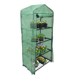 4 Tier Mini Greenhouse PE Green Waterproof Cover Plastic Small Shelves Grow House Plants Garden Outdoors Steel Frame | Free Trowel