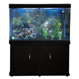 MonsterShop Fish Tank Aquarium & Starter Accessories, Black Cabinet, 4ft, 300L, Black Gravel