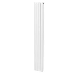 Oval Column Radiator 1800mm x 240mm Modern Designer Double Panel Central Heating Heater Gloss White Carbon Steel Vertical Kitchen Living Room Bathroom FREE Cleaning Brush Fixing Kit & Brackets