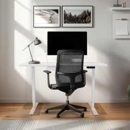 Electric Standing Desk 120 x 60cm White Height Adjustable Ergonomic Sit Stand Computer Workstation Built In Drawer USB A & C Charging Cable Holes & Tray Bag Hook Office Table Timer Memory Smart Panel