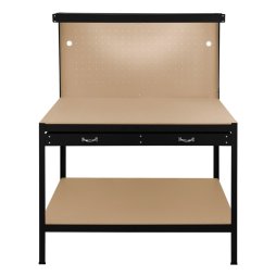 Garage Workbench Black Pegboard Drawer Shelves LED Light Heavy Duty Steel Wooden Workshop Industrial Shed DIY Work Table Desk Tool Storage Station Unit 370kg Total Capacity 40 Hooks Rubber Mallet