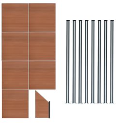 Composite Fence Panels, Angled Piece & LED Posts 6ft x 43ft - Brown