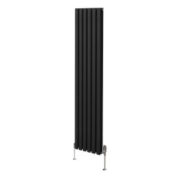 Oval Column Radiator 1800mm x 360mm & TRV Chrome Valves Modern Designer Double Panel Central Heating Heater Black Steel Vertical Kitchen Living Room FREE Cleaning Brush Fixing Kit & Brackets