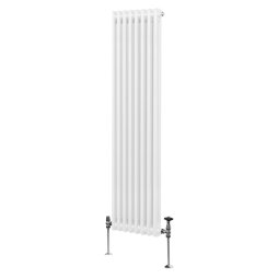 Traditional 2 Column Radiator 1800mm x 382mm Modern Central Heating Heater Gloss White Carbon Steel Vertical Wall Mounted Kitchen Living Room Bathroom Cleaning Brush Fixing Kit & Brackets