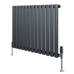 Oval Single Column Radiator & Valves - 600mm x 780mm - Anthracite Grey
