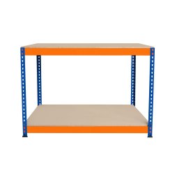 Garage Workbench S-Rax 2 Shelf 120cm x 60cm x 90cm Workstation Heavy Duty Steel Chipboard 300kg Capacity Per Shelf Adjustable Layout Boltless Assembly Rubber Feet Reinforced Support Bar Warehouse