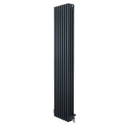 Traditional 4 Column Radiator & Valves - 1800 x 380mm - Anthracite Grey