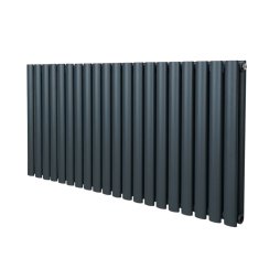 Oval Column Radiator 600mm x 1200mm Modern Designer Double Panel Central Heating Heater Matt Anthracite Grey Carbon Steel Horizontal Kitchen Living Room FREE Cleaning Brush Fixing Kit & Brackets