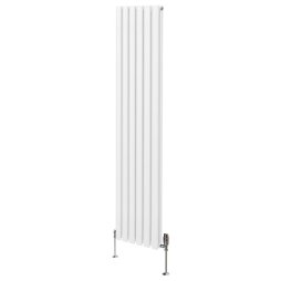 Oval Column Radiator 1800mm x 360mm & TRV Chrome Valves Modern Designer Double Panel Central Heating Heater White Steel Vertical Kitchen Living Room FREE Cleaning Brush Fixing Kit & Brackets