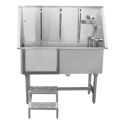 Dog Grooming Bath Stainless Steel 400mm Professional Pet Washing Station Large Groomer Bathing Tub Cleaning Metal Shower Walk In | FREE Gloves | With Faucet And Drainage Kit