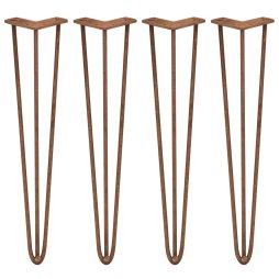 4Pcs Hairpin Table Legs DIY Furniture Upcycle Industrial Style Heavy-duty Sturdy Welded Metal Steel With FREE Screw Pack And Protector Feet Antique Copper 3 Prong Rods 28 Inch Height 12mm Thickness