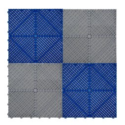 Vented Modular Interlocking Flooring Tiles & Edges 60 Grey & 60 Blue Single Garage Heavy Duty Floor Mat Showroom Workshop Outdoor Polypropylene Anti Slip Weather Resistant Drainage 3.2m x 6m 19.2m2