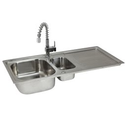 Kitchen Sink 1.5 Bowl Stainless Steel Kitchen Sinks Reversible With Free Designer Tap & Waste Kit