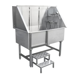 Dog Bath Professional Stainless Steel  Pet Grooming Station 600mm Extra-Large Heavy Duty Metal Wash-Tub Groomer Walk In Shower Clean | With Mixer Tap And Drainage Kit | FREE Gloves