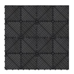 Vented Modular Interlocking Flooring Tiles & Edges 225 x Black Double Garage Heavy Duty Floor Mat Showroom Workshop Outdoor Polypropylene Anti Slip Weather Resistant Drainage Channels 6m x 6m 36m2
