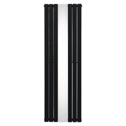 Flat Panel Radiator With Mirror 1800mm x 565mm Modern Designer Double Column Vertical Heater Matt Black Carbon Steel Wall Mounted Kitchen Living Room Cleaning Brush Fixing Kit & Brackets
