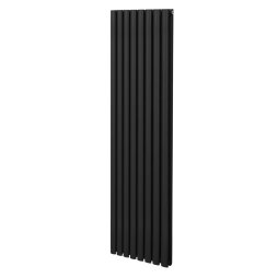 Oval Column Radiator 1800mm x 480mm Modern Designer Double Panel Central Heating Heater Matt Black Carbon Steel Vertical Kitchen Living Room Bathroom FREE Cleaning Brush Fixing Kit & Brackets